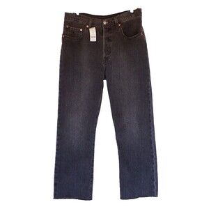 Levi's 501 Black High Rise Straight Raw Frayed Hem Cropped Jeans Sz M 30x30 NWT!